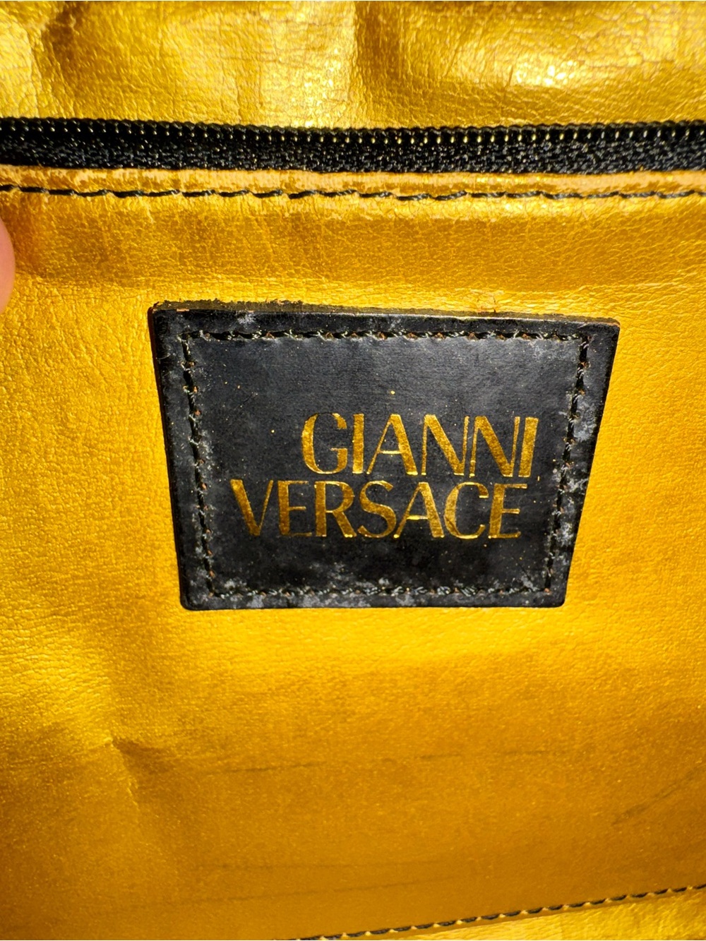 Versace Yellow Baroque & Leopard Print Satchel with Black Handle - Picture 10 of 13